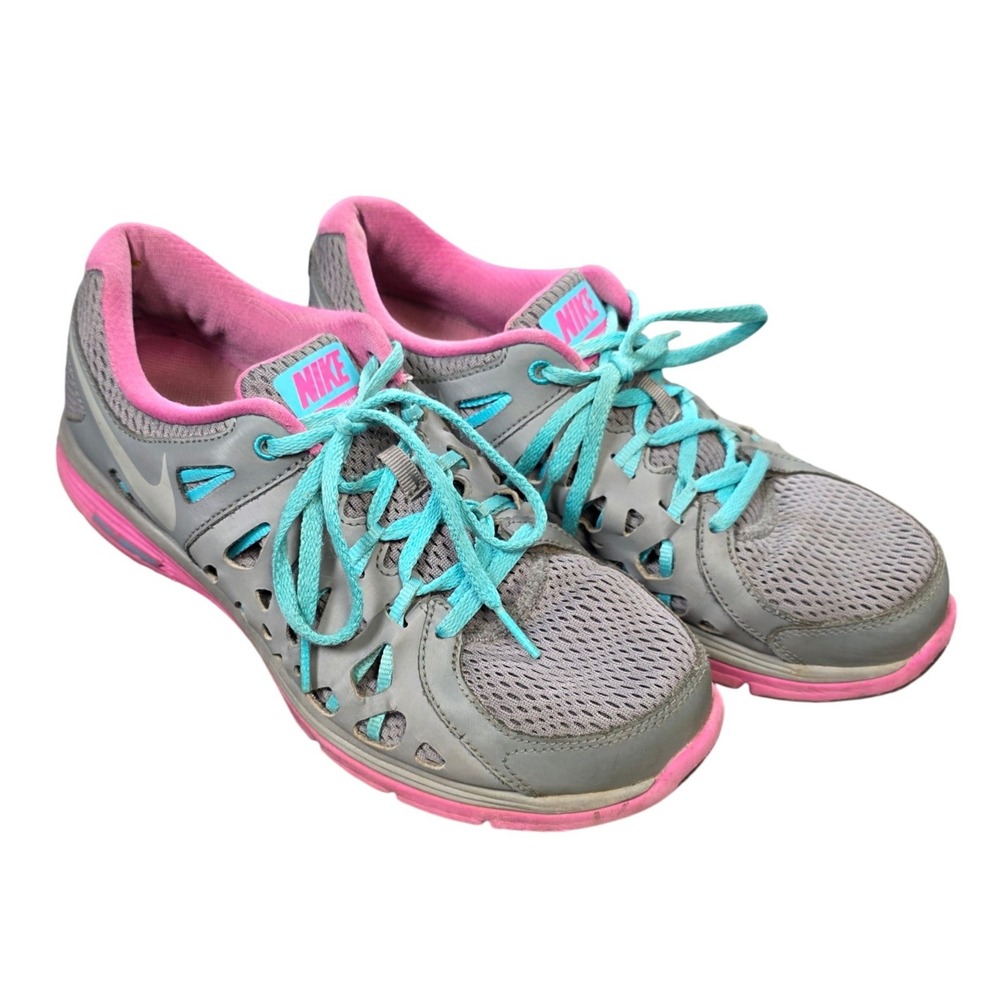 Nike Dual Fusion ST 2 Running Shoes Women's Size 9.5 Grey Pink Teal Lace Up Mesh